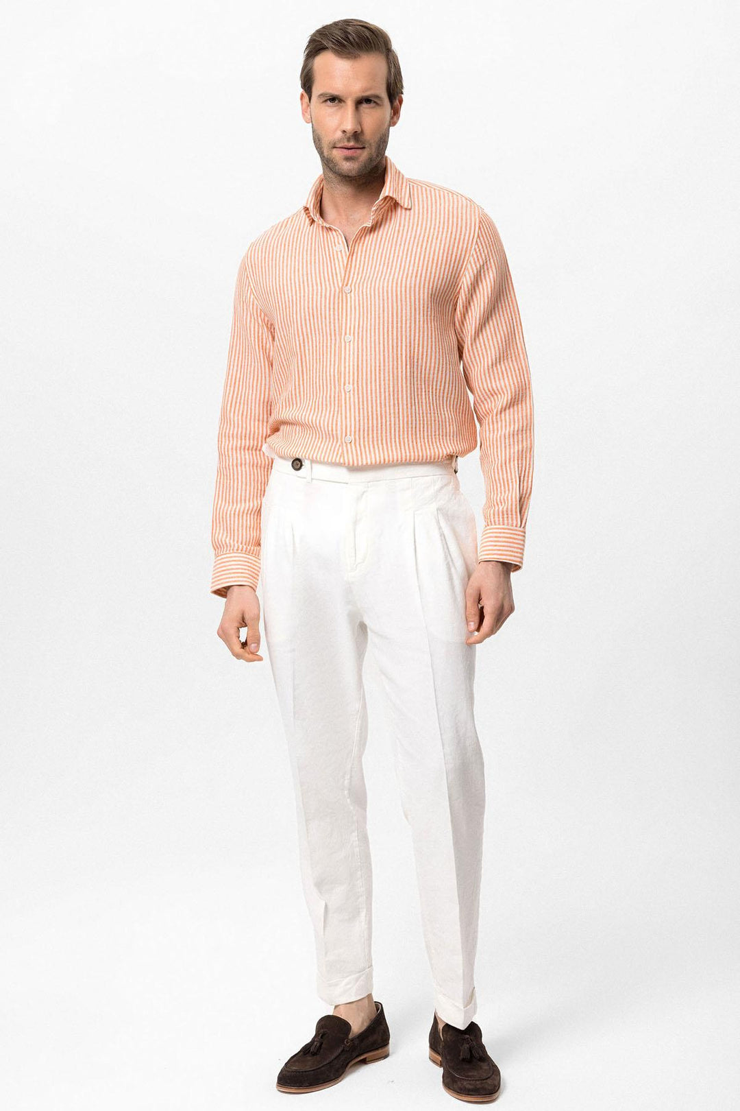 Men's Orange Striped  Shirt - Wessi