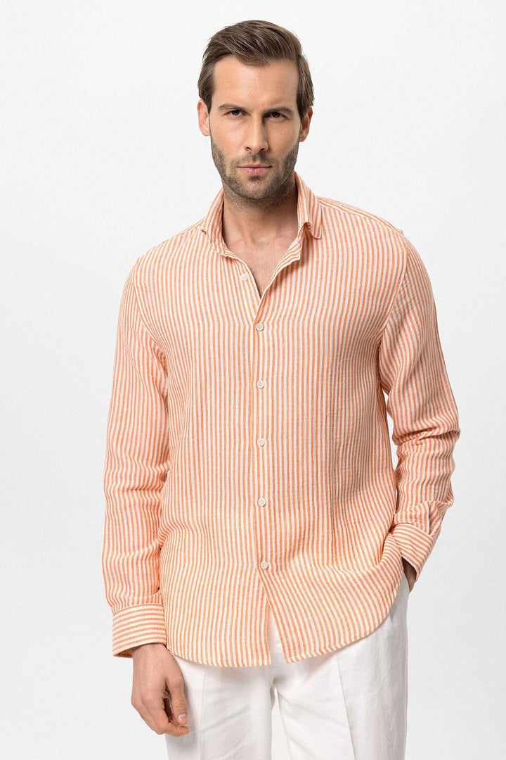Men's Orange Striped  Shirt - Wessi