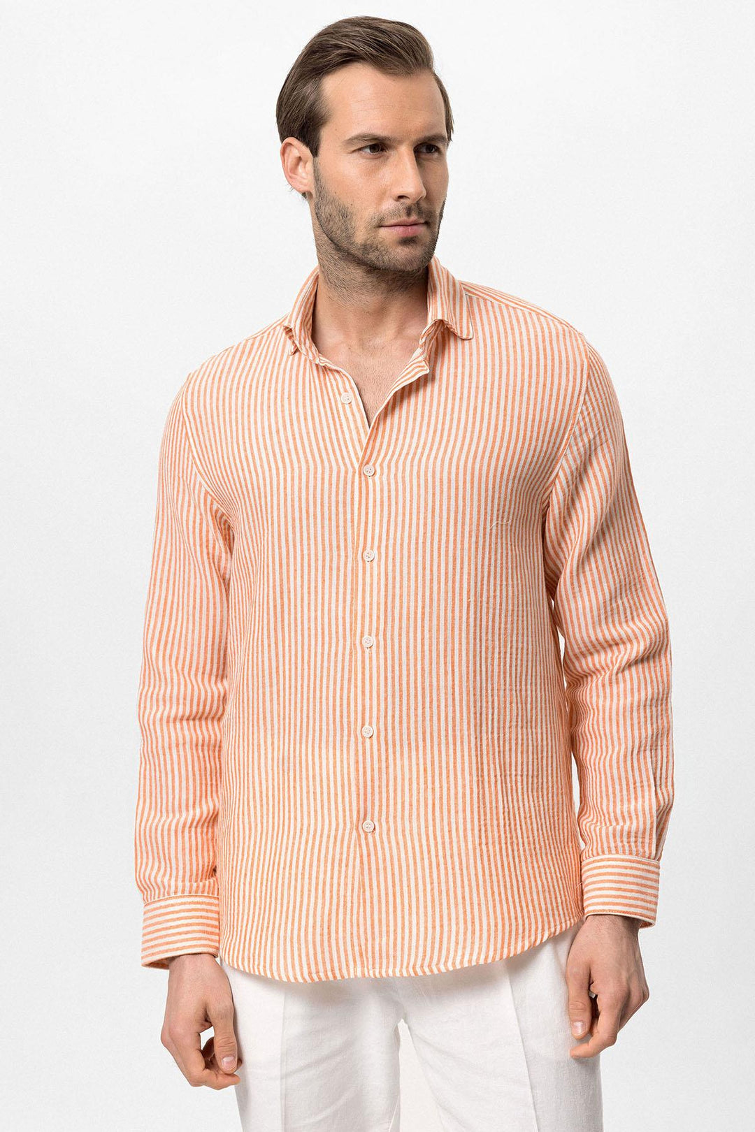 Men's Orange Striped  Shirt - Wessi