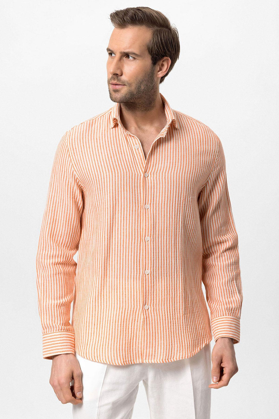 Men's Orange Striped  Shirt - Wessi