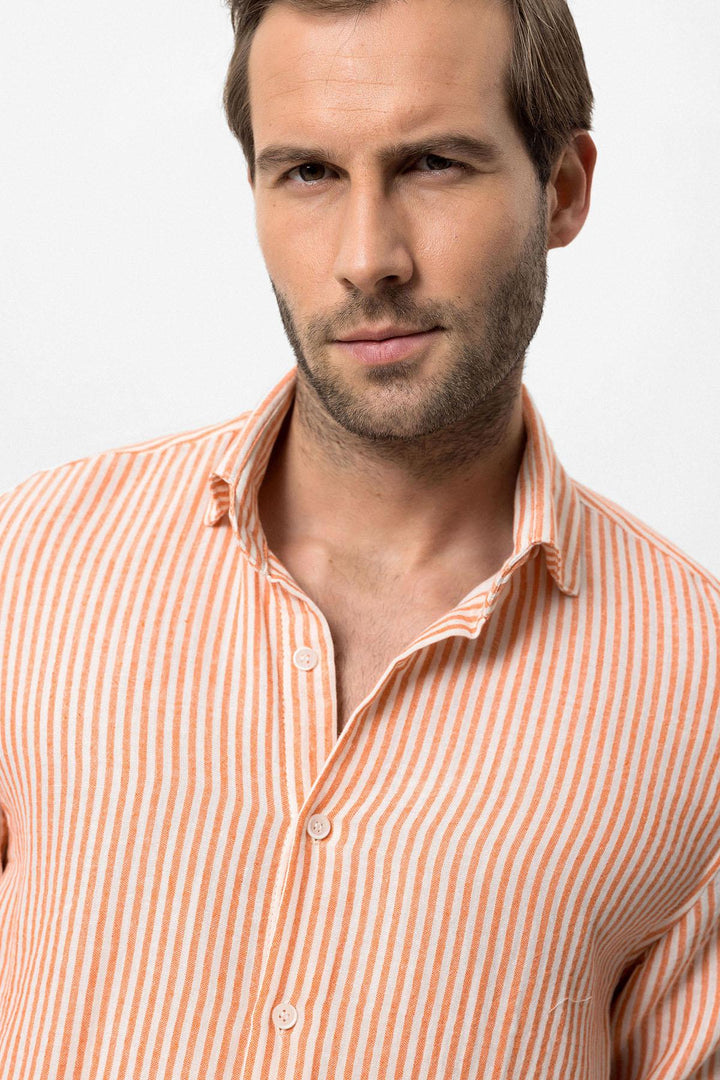 Men's Orange Striped  Shirt - Wessi