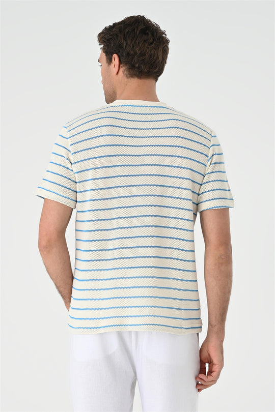 Men's Sax Striped Knitted  T-Shirt - Wessi
