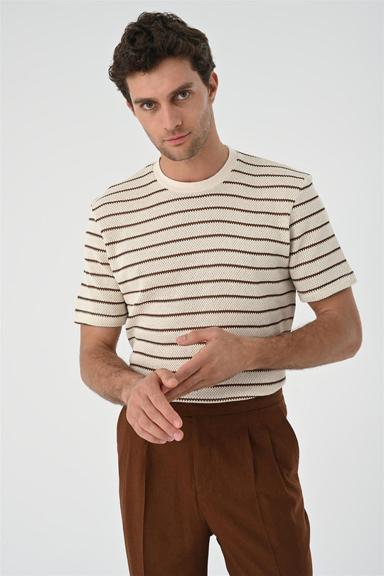 Camiseta de punto de rayas marrón para hombre - Wessi