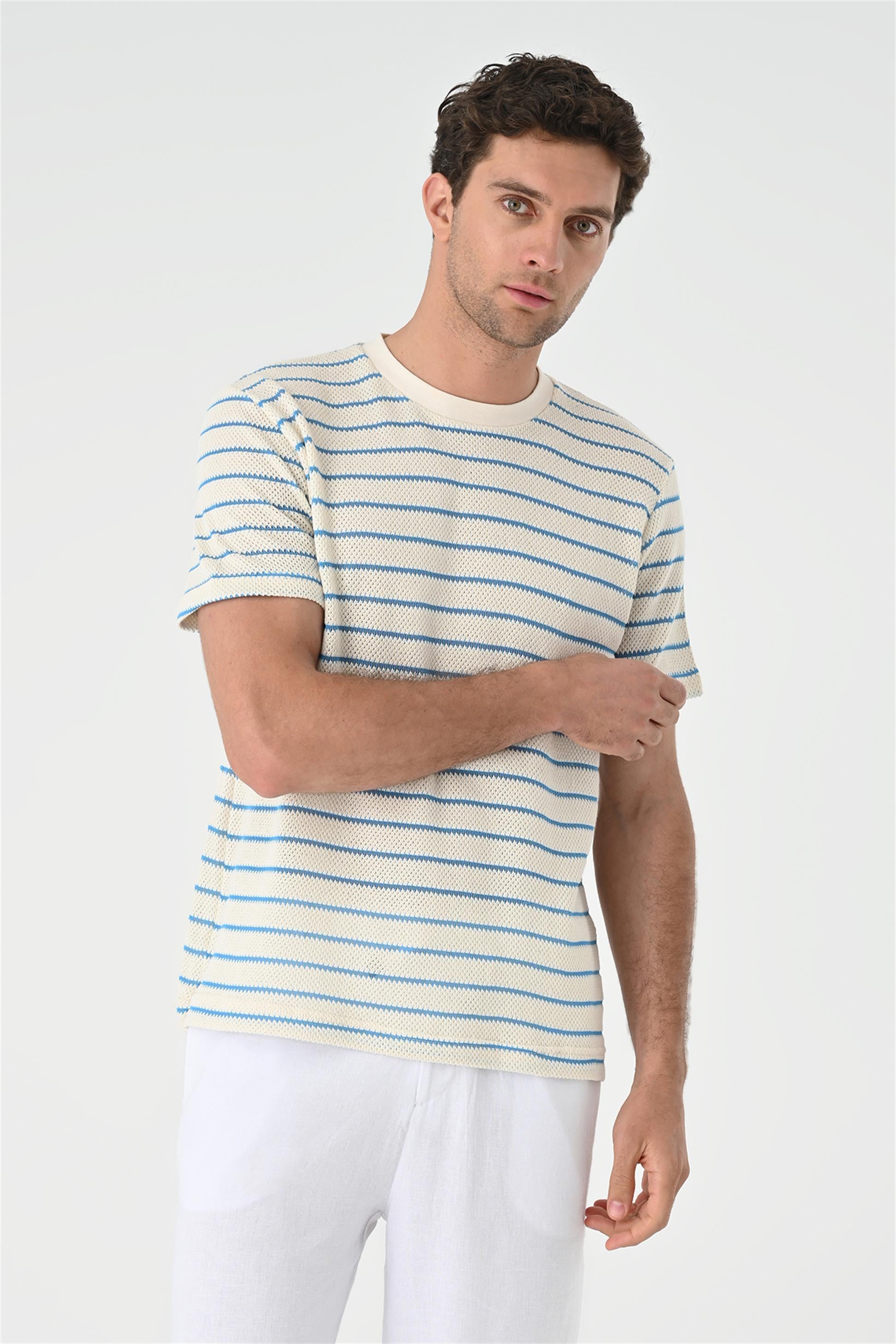 T shirt lavorata a maglia a righe Sax da uomo Wessi