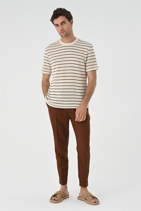 Camiseta de punto de rayas marrón para hombre - Wessi