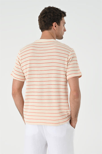 Camiseta Punto Rayas Salmón Hombre - Wessi