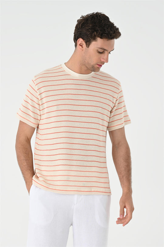 Camiseta Punto Rayas Salmón Hombre - Wessi