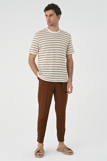 Camiseta de punto de rayas marrón para hombre - Wessi