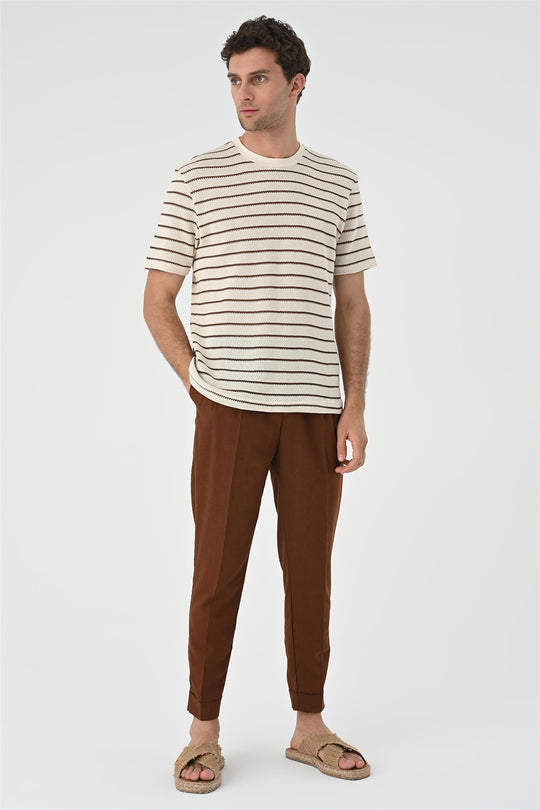 Camiseta de punto de rayas marrón para hombre - Wessi