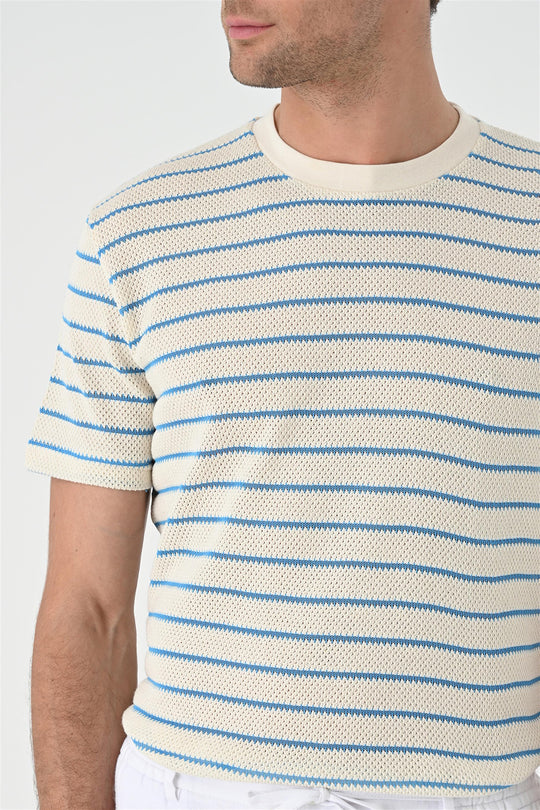 Men's Sax Striped Knitted  T-Shirt - Wessi