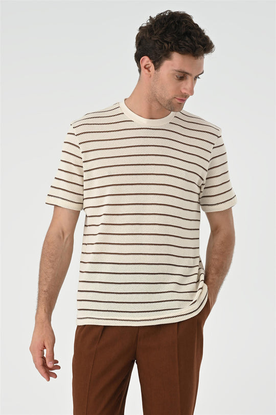 Camiseta de punto de rayas marrón para hombre - Wessi