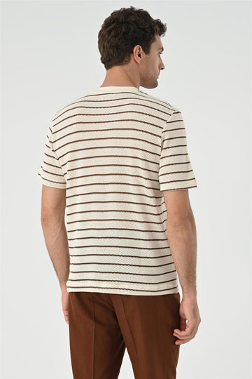 Camiseta de punto de rayas marrón para hombre - Wessi