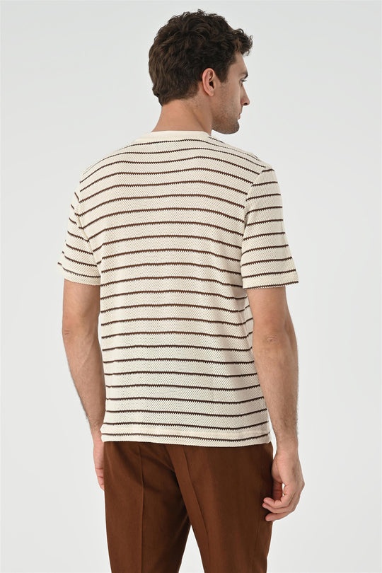 Camiseta de punto de rayas marrón para hombre - Wessi