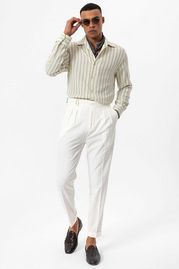Chemise à Manches Longues en Maille Rayée Menthe Homme - Wessi