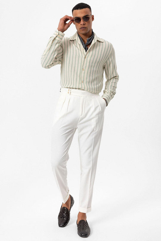Chemise à Manches Longues en Maille Rayée Menthe Homme - Wessi