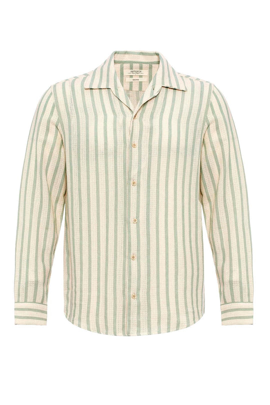 Chemise à Manches Longues en Maille Rayée Menthe Homme - Wessi