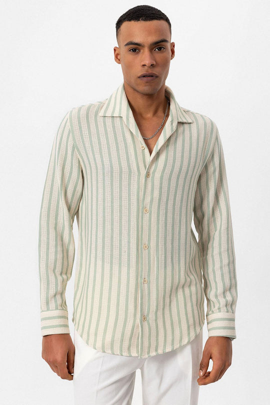 Chemise à Manches Longues en Maille Rayée Menthe Homme - Wessi