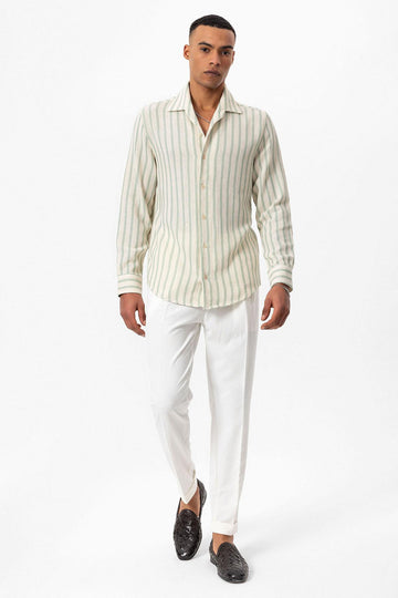 Chemise à Manches Longues en Maille Rayée Menthe Homme - Wessi