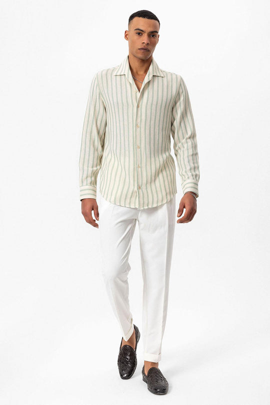 Chemise à Manches Longues en Maille Rayée Menthe Homme - Wessi