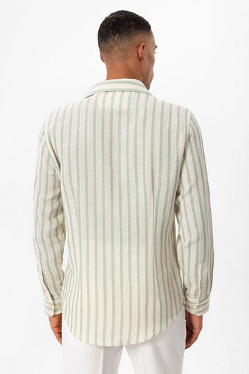 Chemise à Manches Longues en Maille Rayée Menthe Homme - Wessi