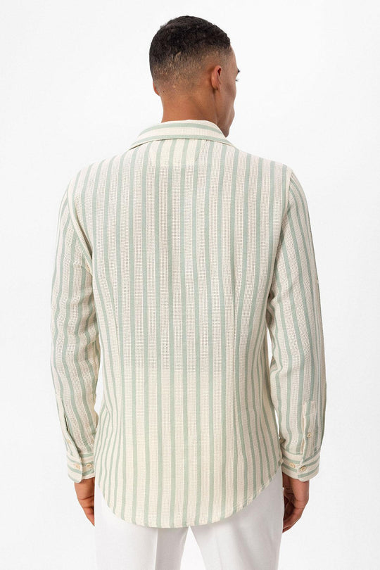 Chemise à Manches Longues en Maille Rayée Menthe Homme - Wessi