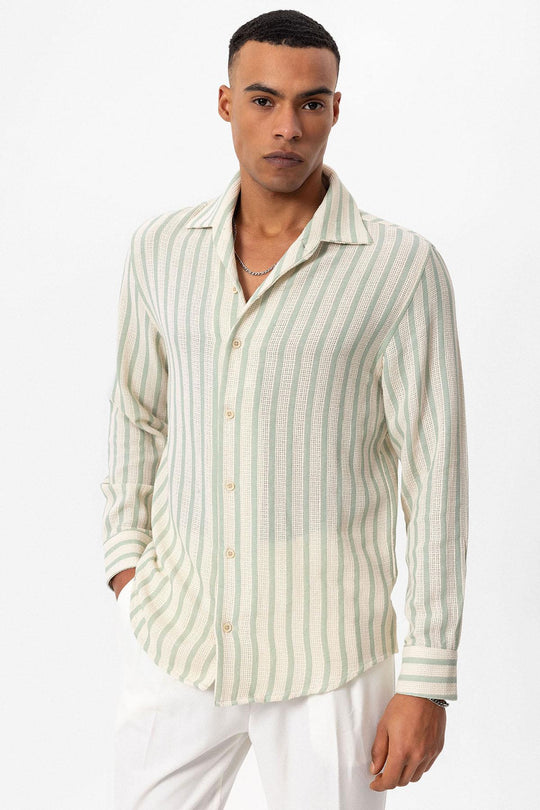 Chemise à Manches Longues en Maille Rayée Menthe Homme - Wessi