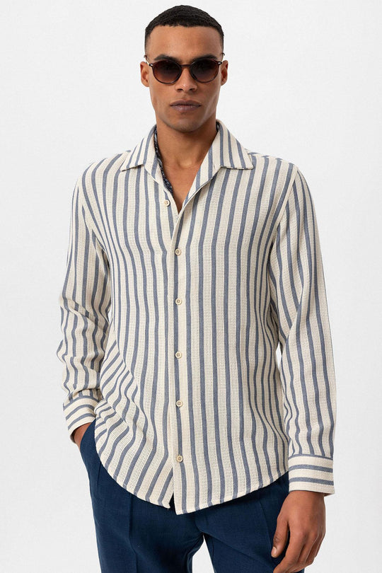 Chemise à manches longues en tricot rayé indigo pour homme - Wessi