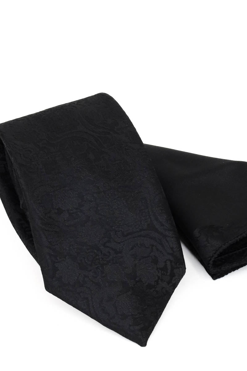 Black Cravate à Motif Damassé et Pochette - Wessi