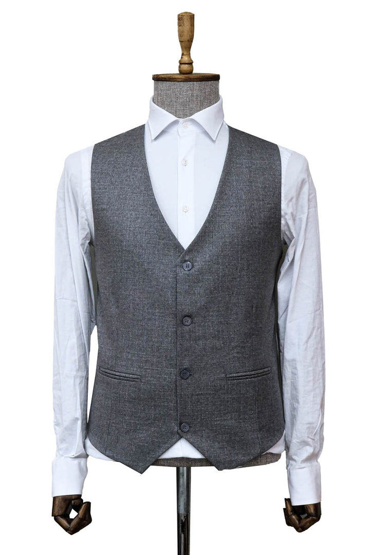 Gray Jacket, Vest, White Shirt, Black Trousers, and Tie Combo - Modern Style - Wessi