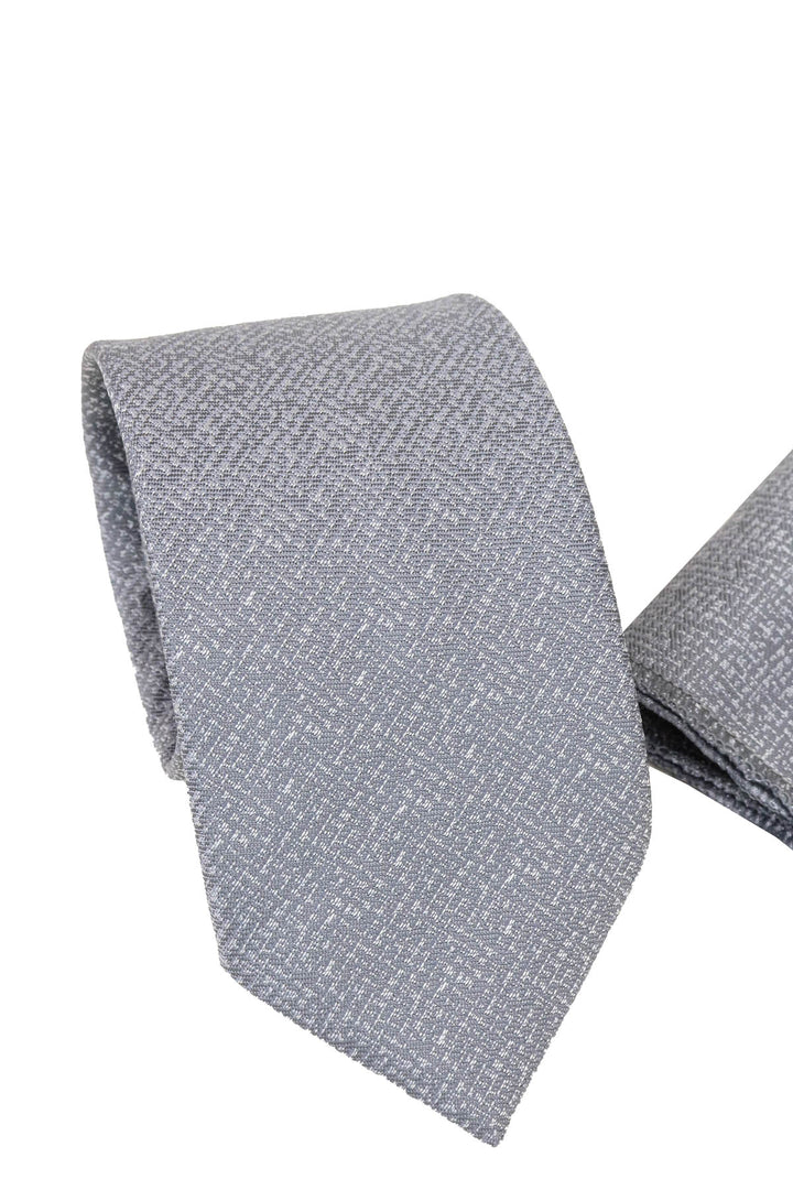 Light Gray Textured Tie and Pocket Square Set - Wessi