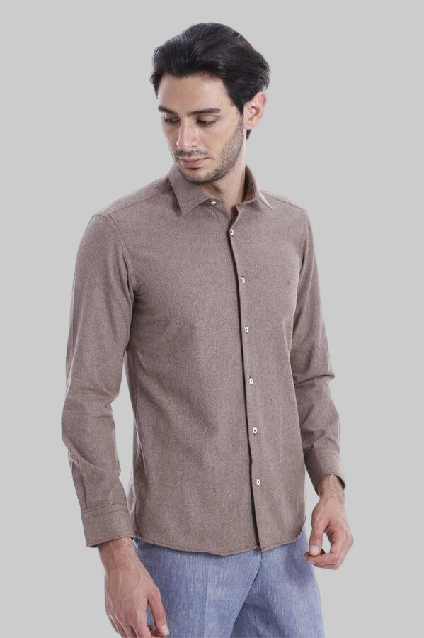 Camisa de lana estampada en marrón oscuro - Wessi