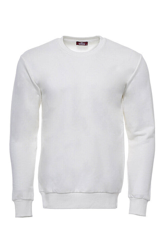 Cream Plain Circle Neck Sweatshirt - Wessi