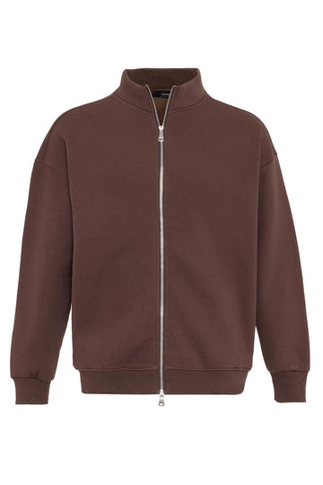 Men's Brown High Collar Double Zipper Closure  Sweatshirt - Wessi