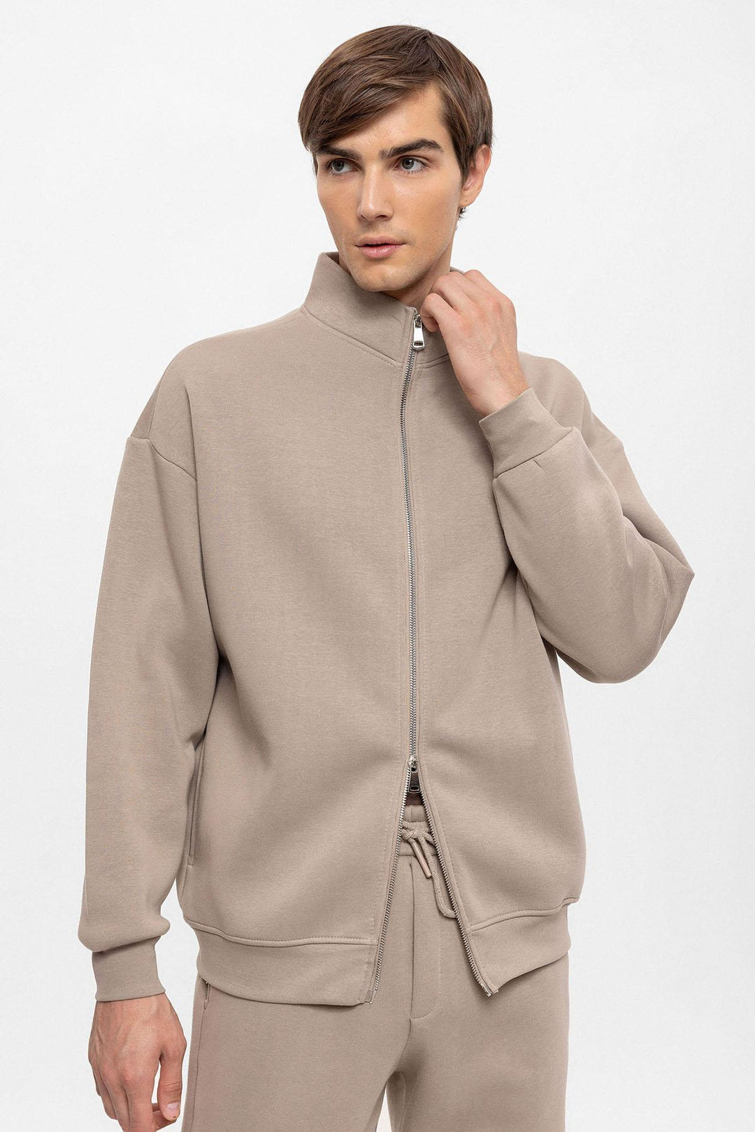 Men's Mink High Collar Double Zipper Closure  Sweatshirt - Wessi