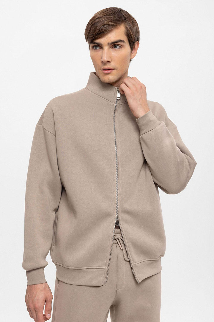 Men's Mink High Collar Double Zipper Closure  Sweatshirt - Wessi