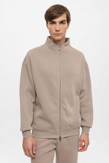 Felpa da uomo con chiusura a doppia cerniera a collo alto in visone - Wessi