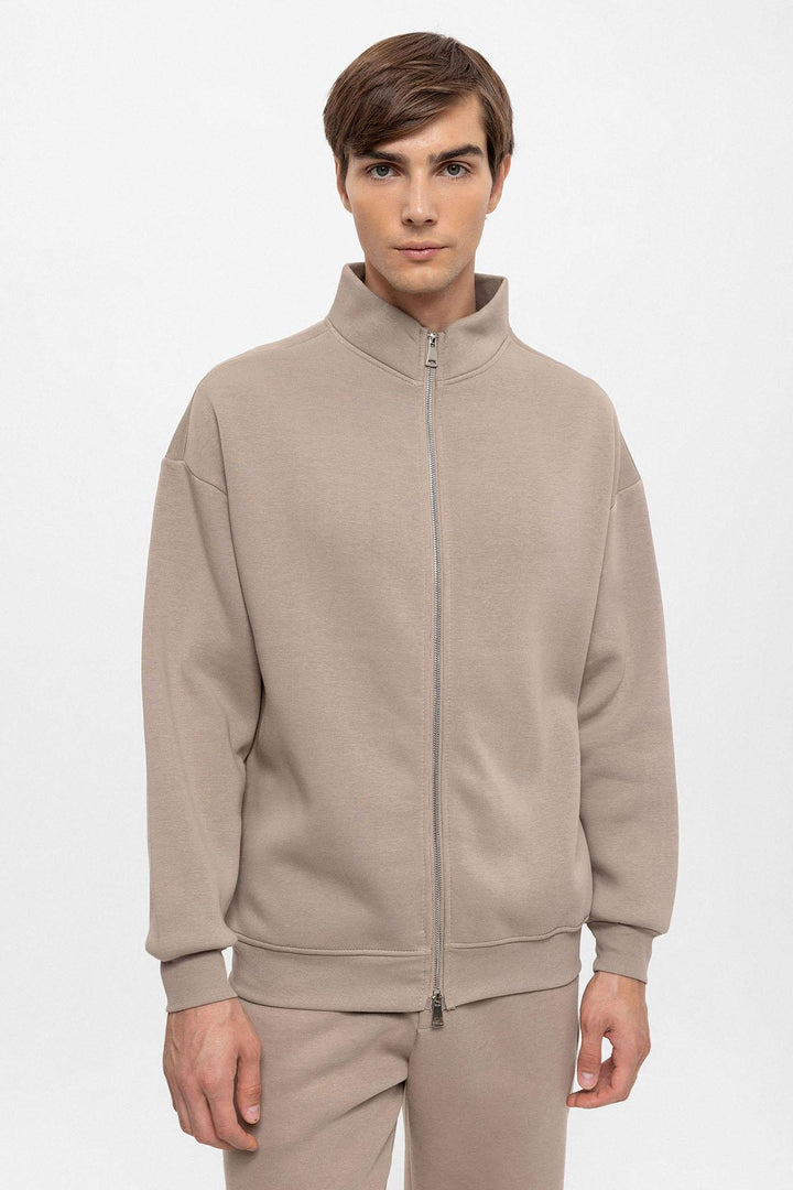 Men's Mink High Collar Double Zipper Closure  Sweatshirt - Wessi