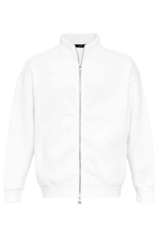 Men's Ecru High Collar Double Zipper Closure  Sweatshirt - Wessi
