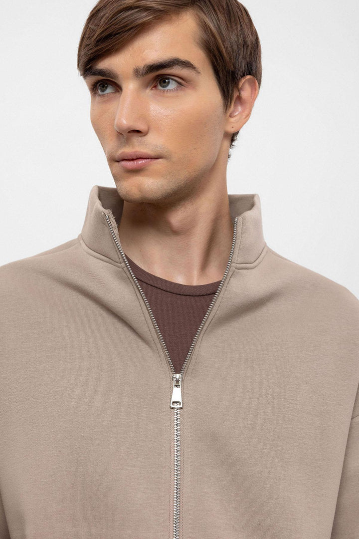 Men's Mink High Collar Double Zipper Closure  Sweatshirt - Wessi