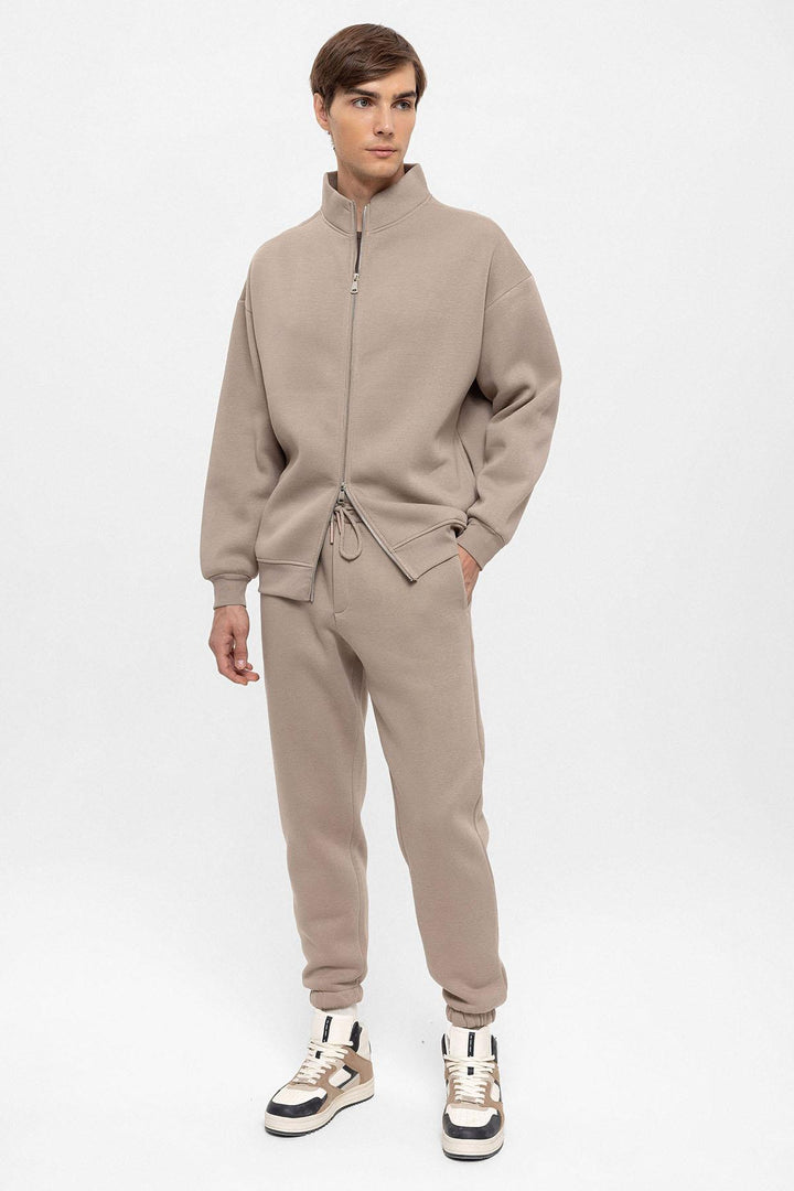 Men's Mink High Collar Double Zipper Closure  Sweatshirt - Wessi