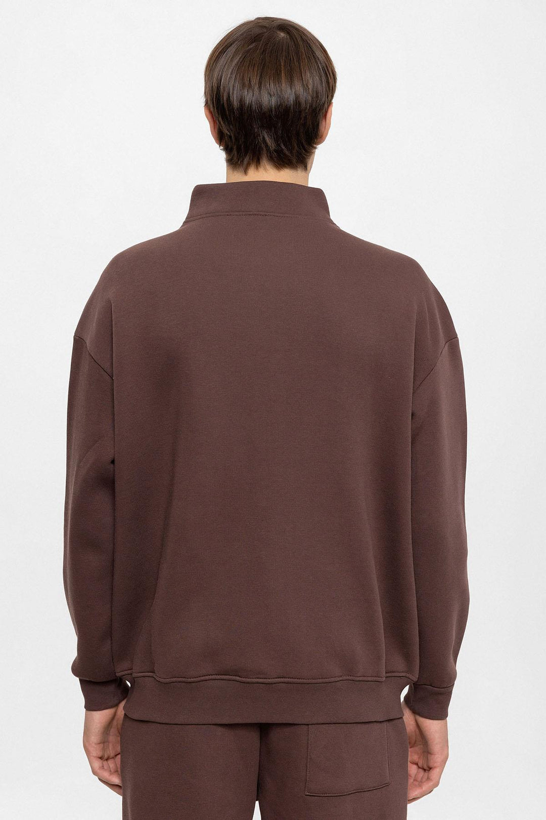 Men's Brown High Collar Double Zipper Closure  Sweatshirt - Wessi