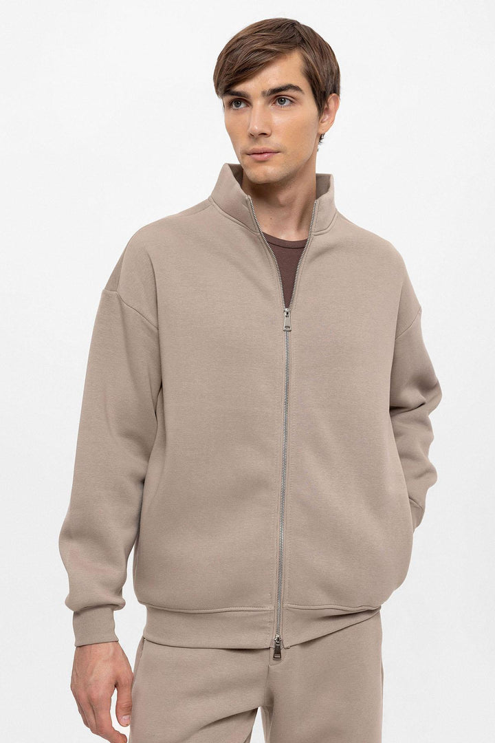 Men's Mink High Collar Double Zipper Closure  Sweatshirt - Wessi