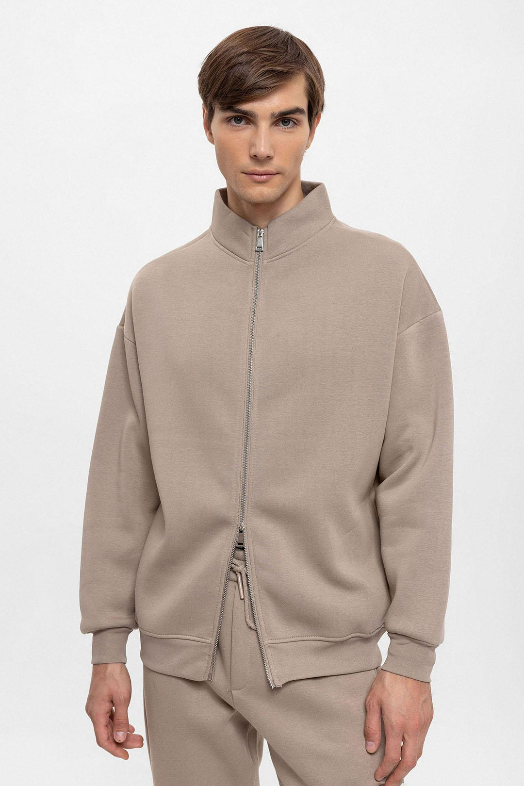 Men's Mink High Collar Double Zipper Closure  Sweatshirt - Wessi