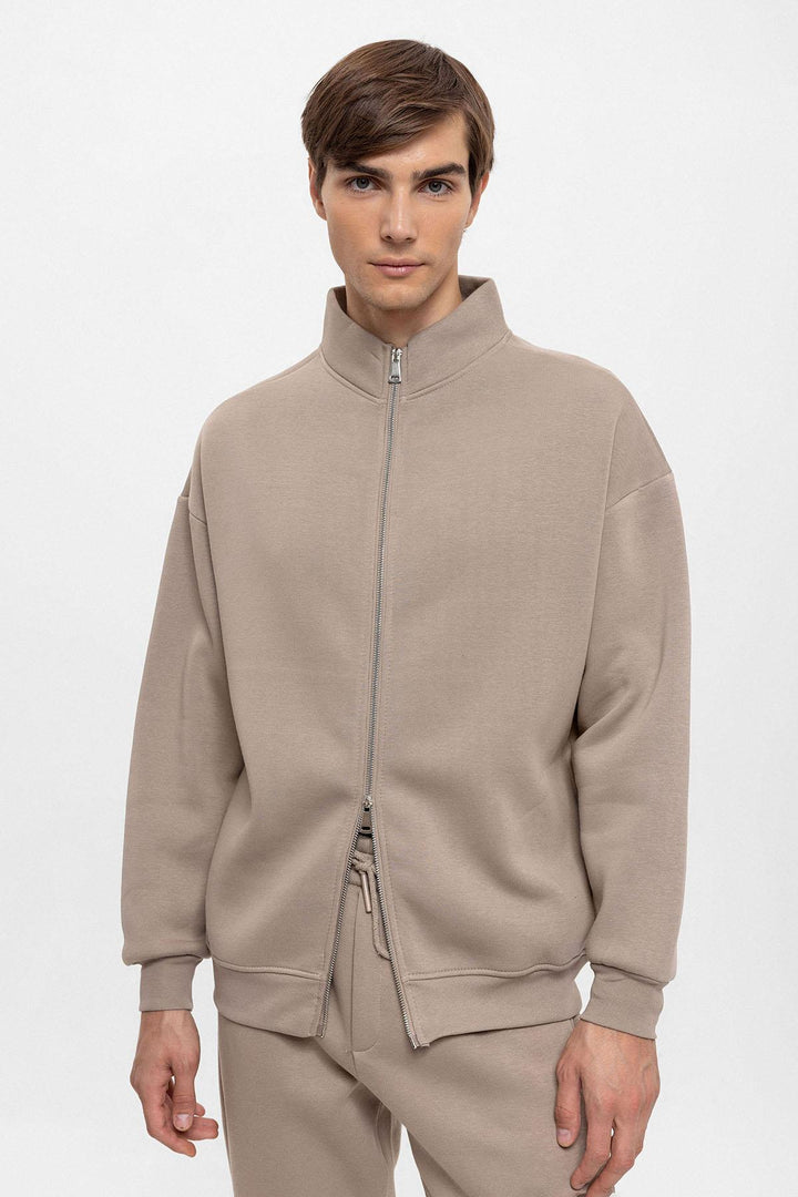 Men's Mink High Collar Double Zipper Closure  Sweatshirt - Wessi