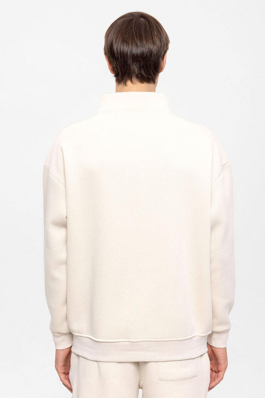 Men's Beige High Collar Double Zipper Closure  Sweatshirt - Wessi