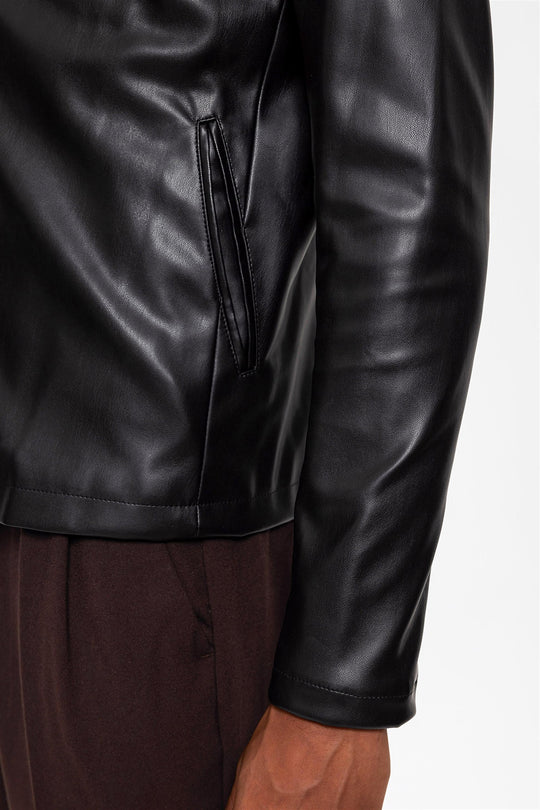 Chaqueta de cuero con cuello alto negra para hombre - Wessi