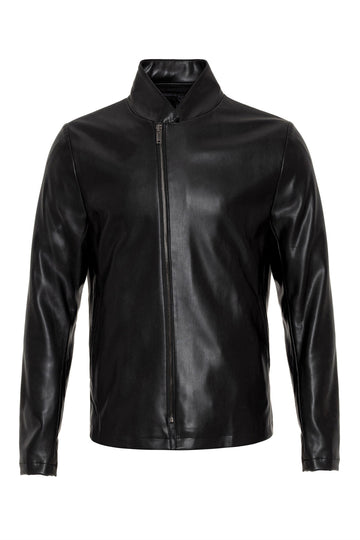 Chaqueta de cuero con cuello alto negra para hombre - Wessi