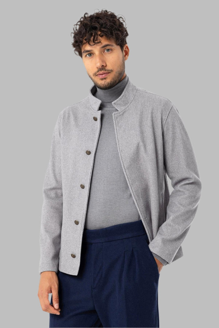 Men's Light Grey High Collar  Cashmere Coat - Wessi