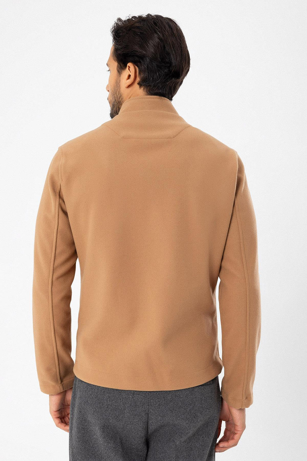 Men's Camel High Collar  Cashmere Coat - Wessi