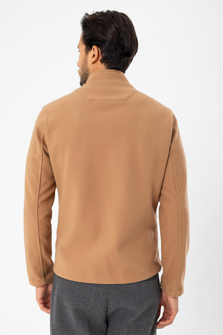 Men's Camel High Collar  Cashmere Coat - Wessi